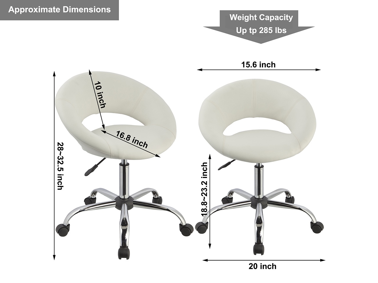 Swivel Height Adjustable Office Chair PU Leather Task Chairs Stool with Wheels