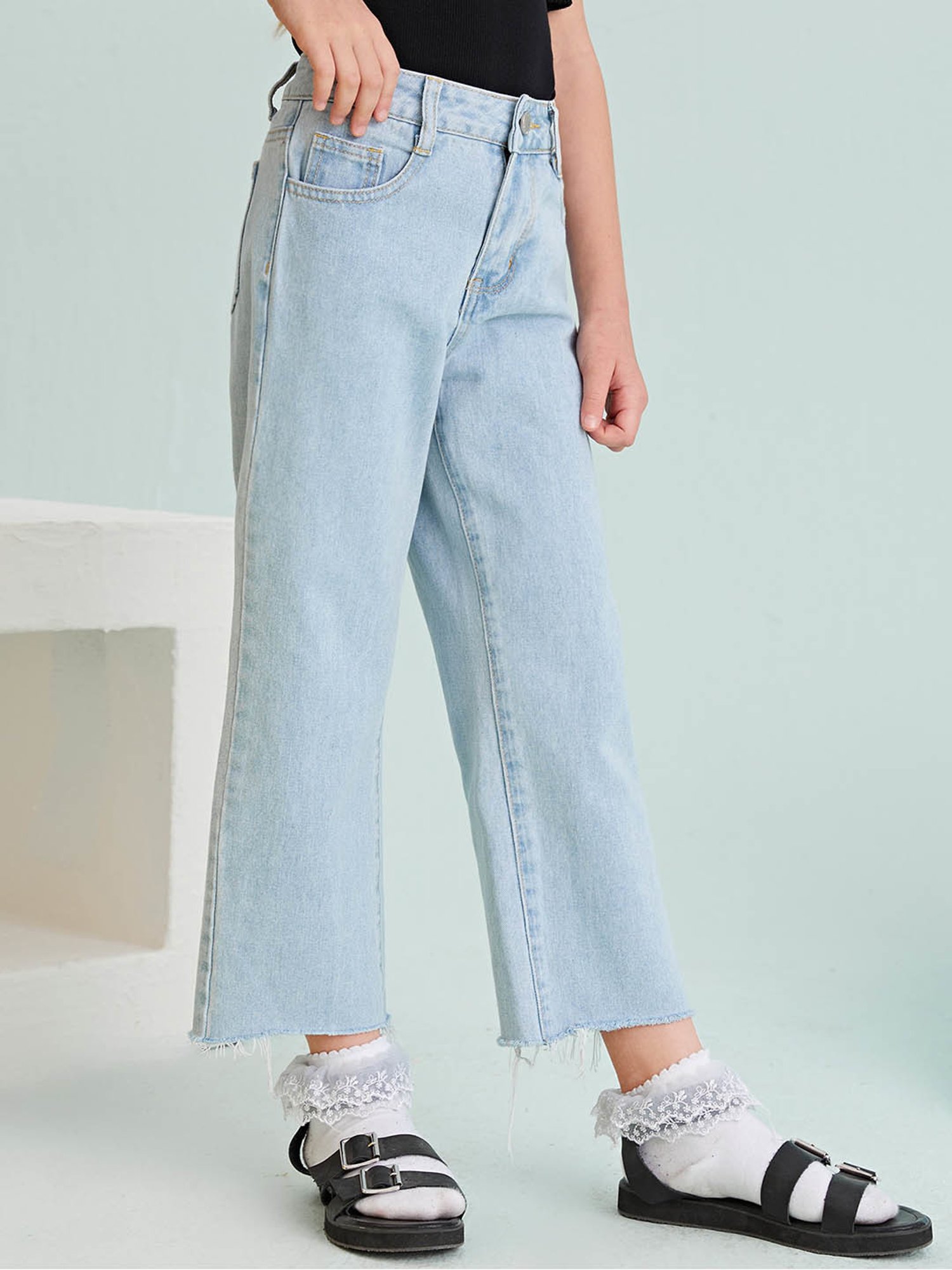 Kotty Girls Blue Solid Jeans