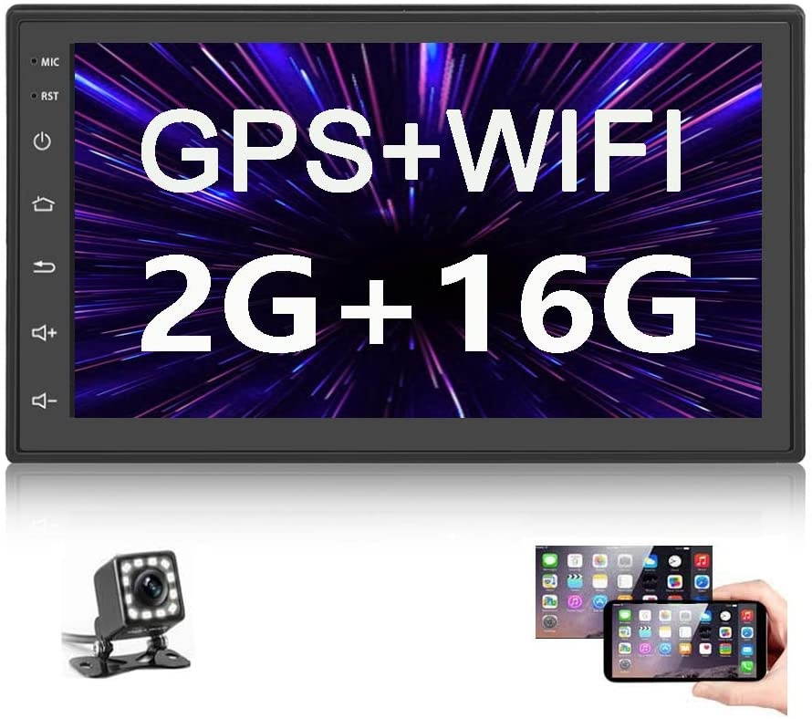 Podofo Double Din Car Radio GPS Navigation Android 2G+16G Headunit 7" HD Touch Screen Car Stereo Support Dual USB AUX in Bluetooth WiFi FM Radio Android/iOS Mirror Link with Rear Camera