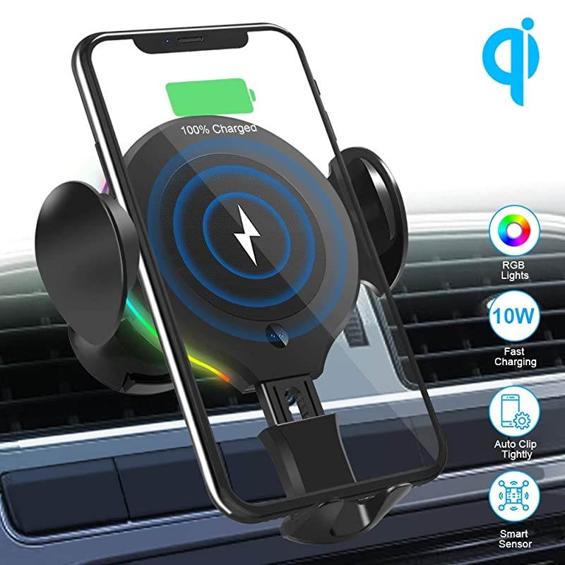 Wireless Car Charger Mount 10W75W5W Qi Auto Clamping Fast Car Charger Holder Air Vent Phone Holder Compatible with iPhone 11XXRXsXs Max88 Plus Samsung S5S6S7S8S9 Edge+ Note 7