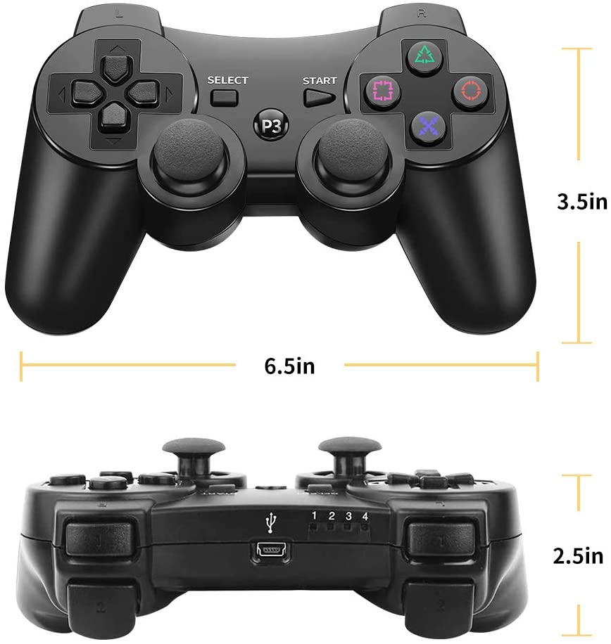 CUUWE Controller Replacement for PS-3 Controller, Wireless Move/Motion Controller Gamepad with Upgraded Joystick Compatible with Play-Station 3 (Black)2 Pack
