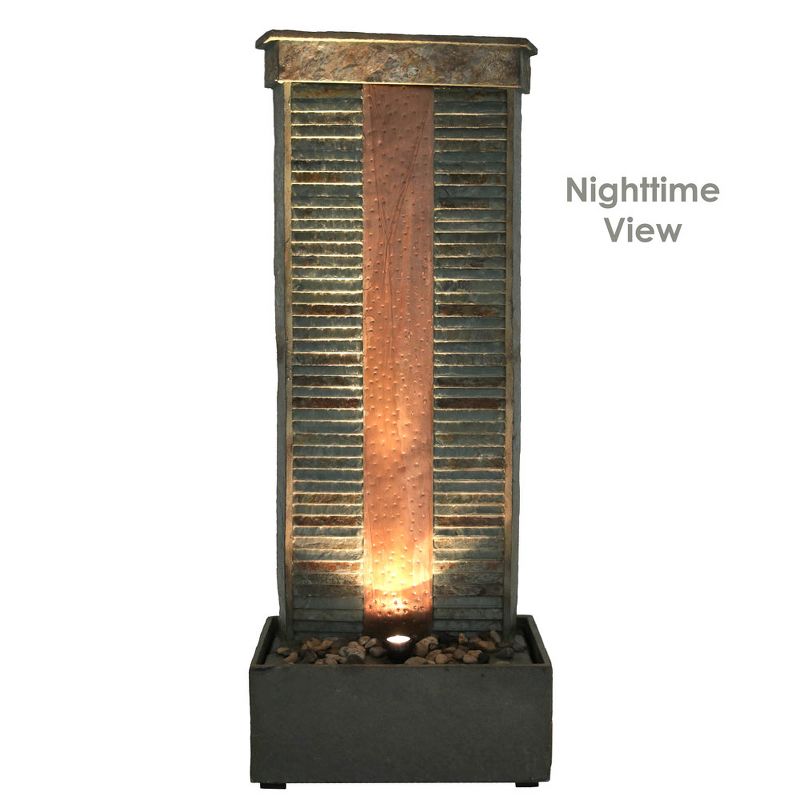 Sunnydaze 48"H Electric Natural Slate with Copper Accents Rippled Column Outdoor Water Fountain with LED Spotlight