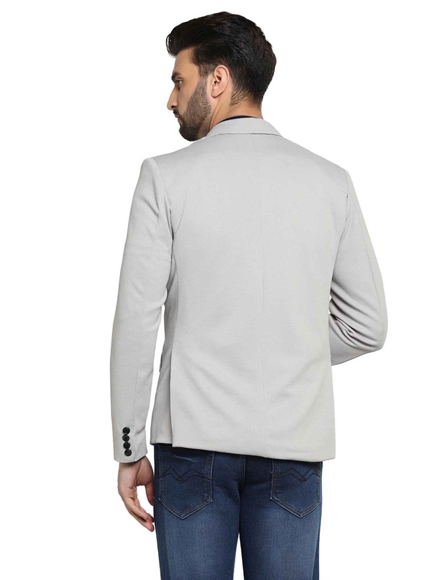 TAHVO Grey Cotton Slim Fit Blazer