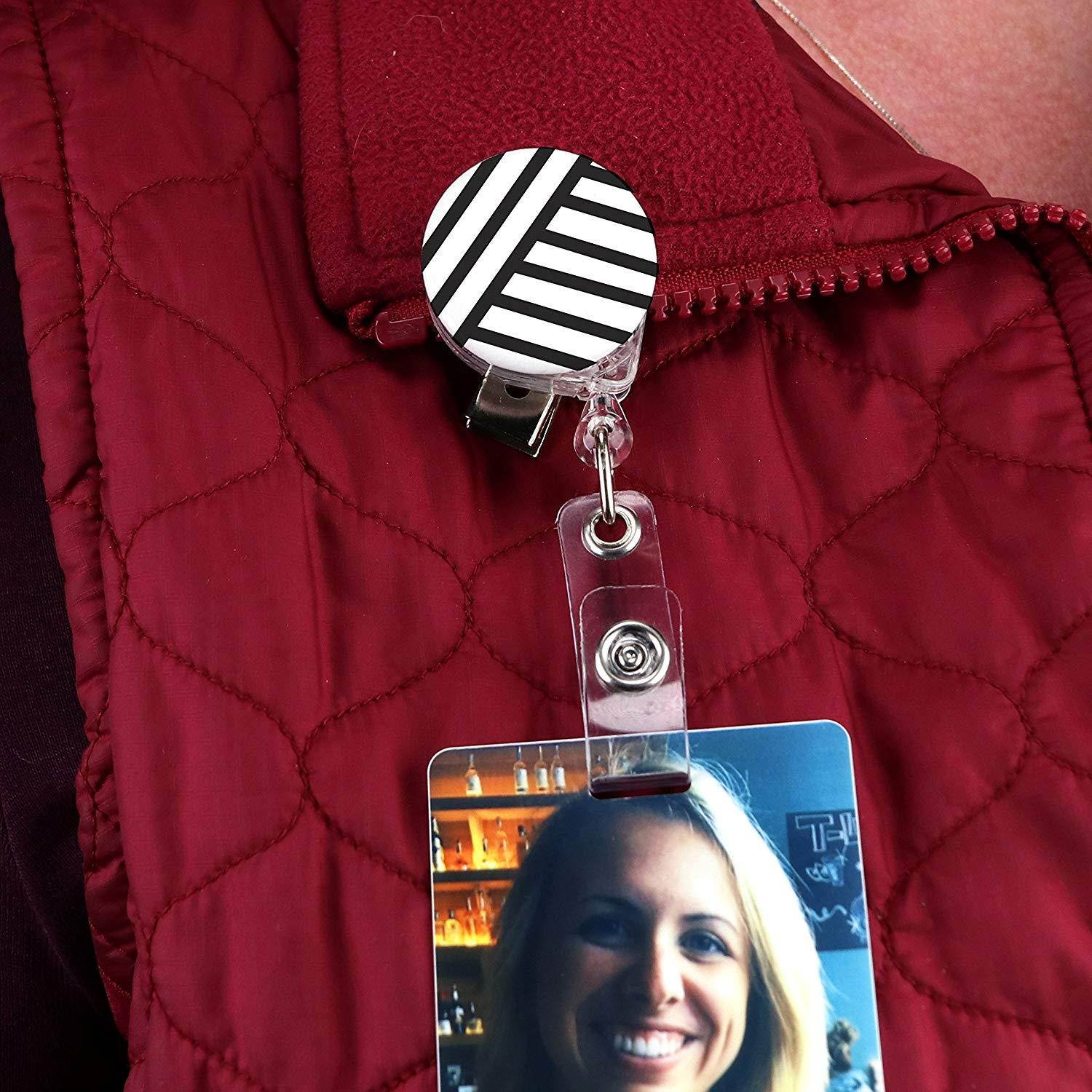 Buttonsmith Black and White Pattern Tinker Reel Retractable Badge Reel with Alligator Clip and Extra-Long 36 inch Standard Duty Cord - Made in The USA, 1 Year Warranty