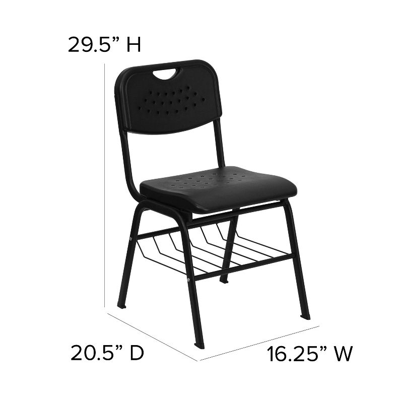 Emma and Oliver Black Plastic Student Classroom Chair with Book Basket