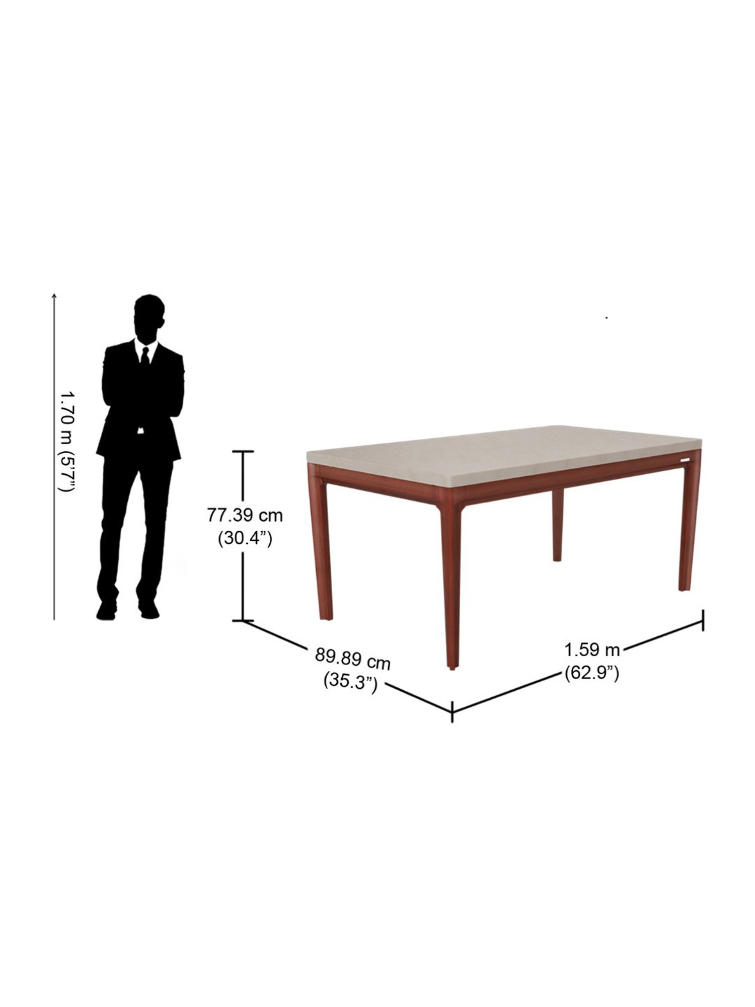 Godrej Interio Terrene Grey & Brown Marble 6 Seater Rectangular Dining Table