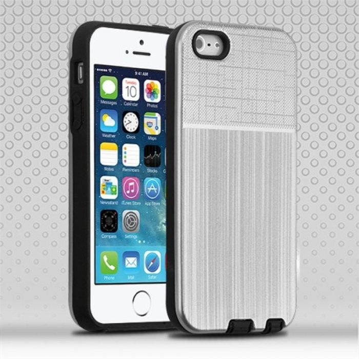 APPLE IPHONE 5/5S/SE WOVEN & BRUSHED/BLACK HYBRID PROTECTOR COVER-SILVER