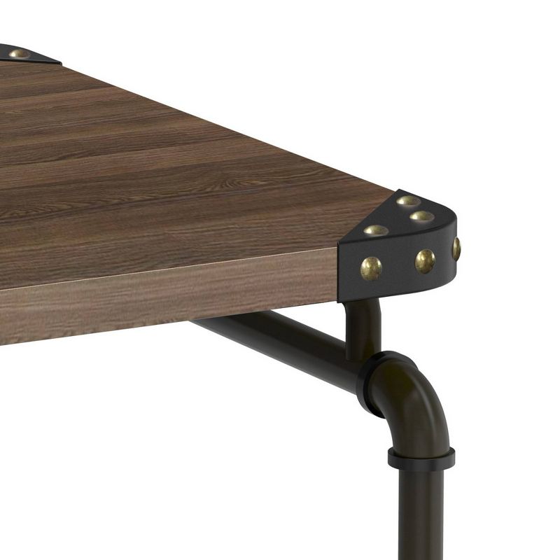 Industrial Metal Writing Desk Antique Wood - Benzara