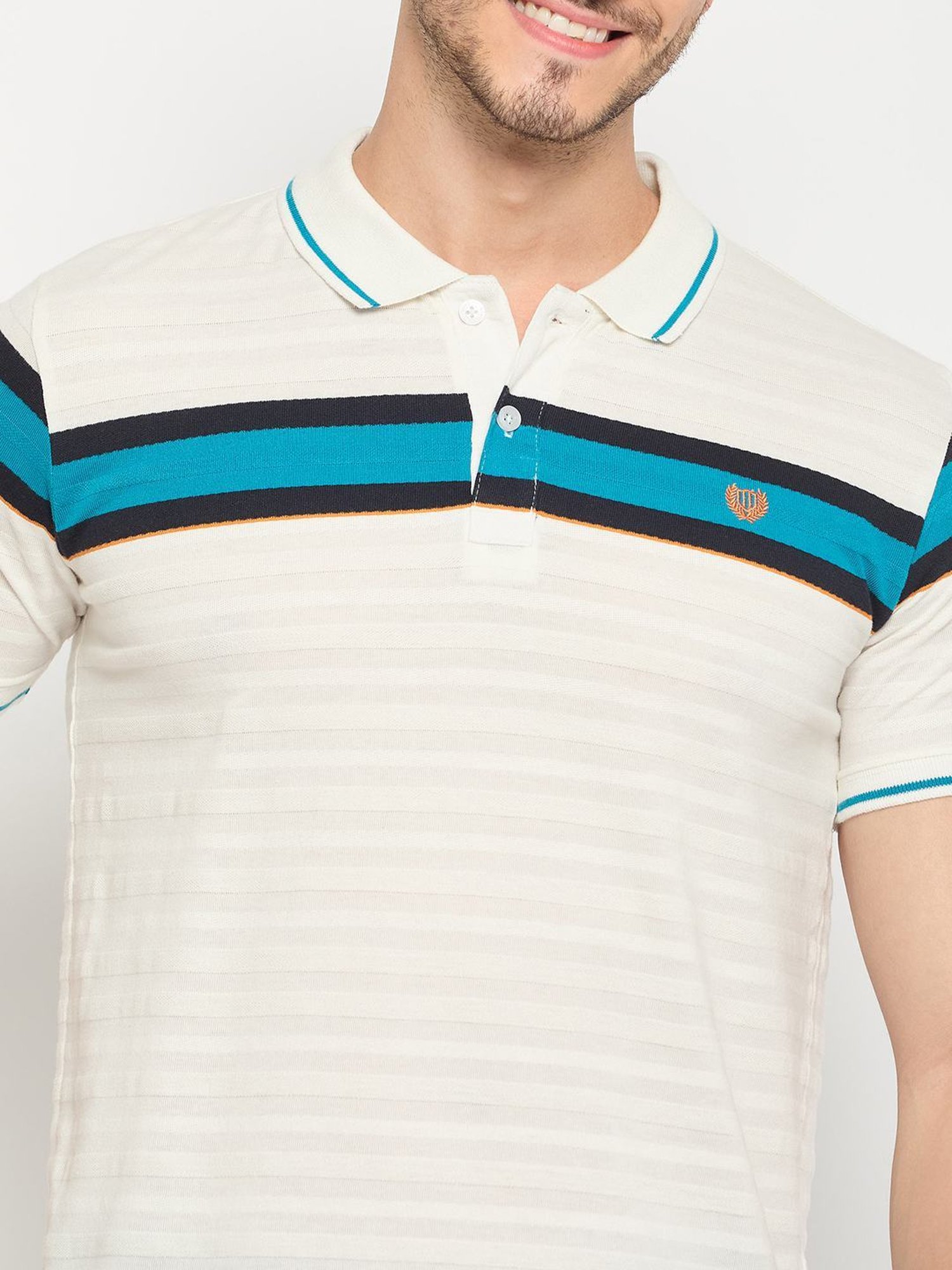 Duke Off White Slim Fit Striped Polo T-Shirt