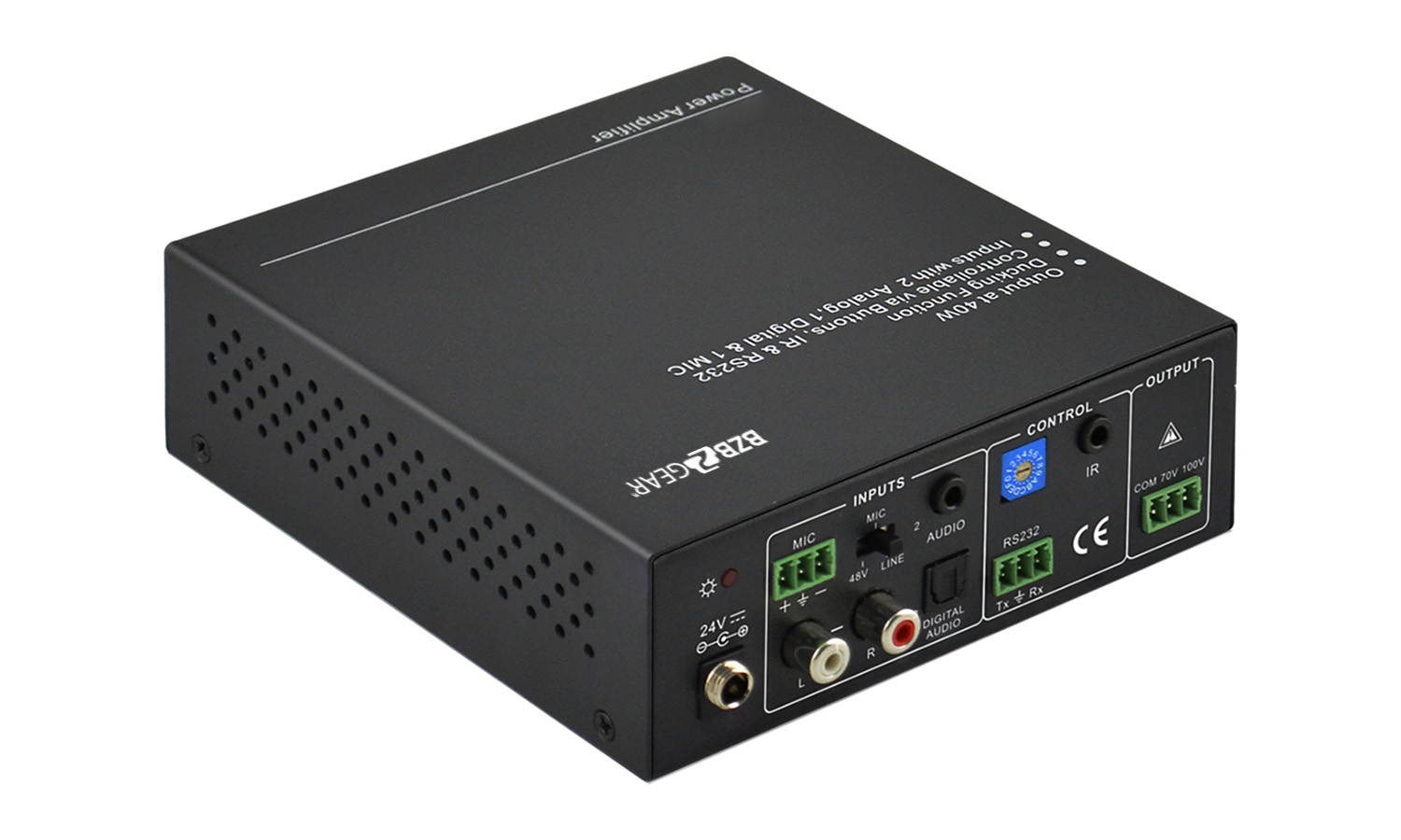 BZBGEAR 40 Watt 70V Stereo/Mono 2CH Audio Amplifier