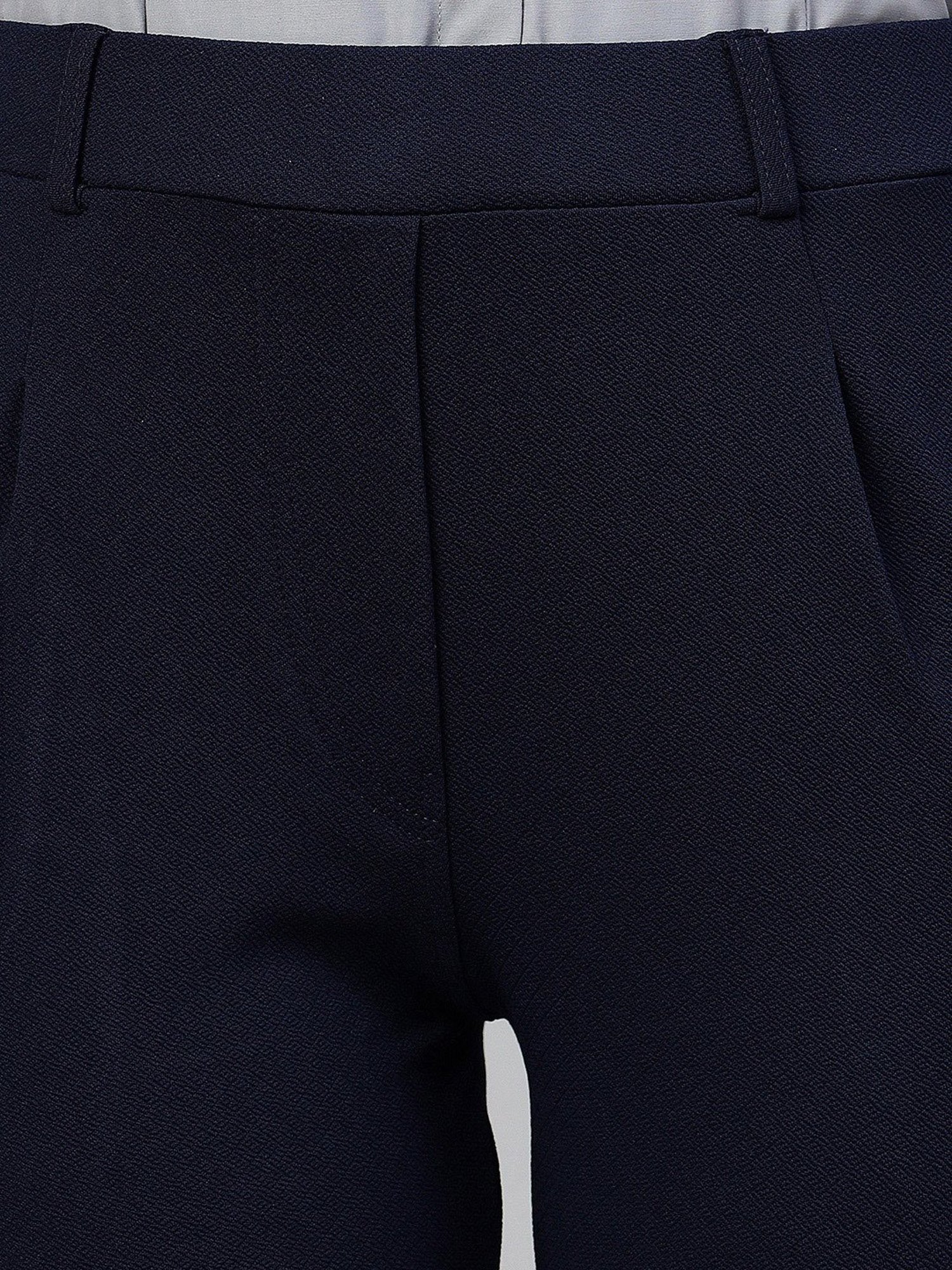 FITHUB Navy Slim Fit High Rise Trousers