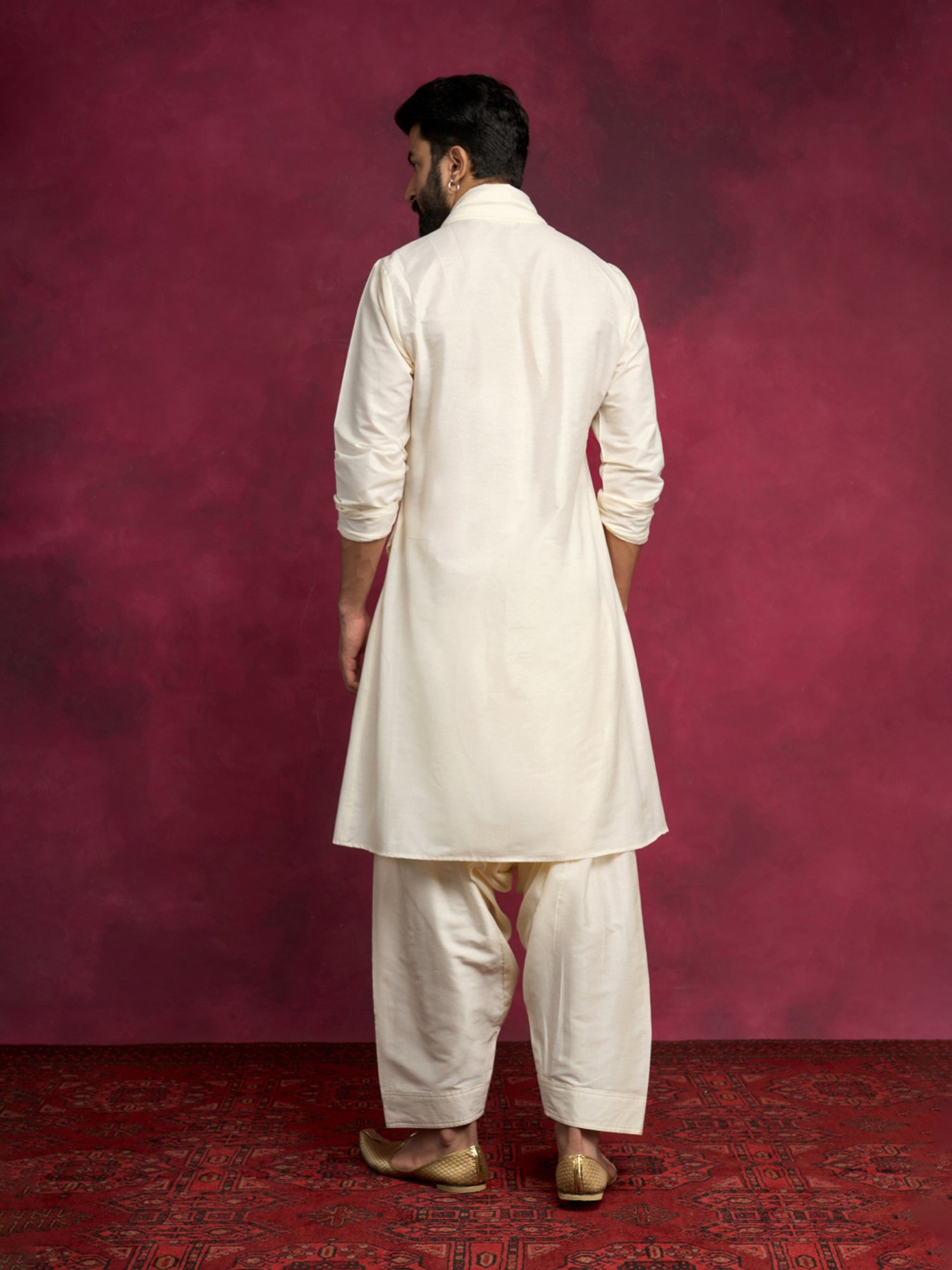 Abhishti Cream Straight Fit Cowl-Draped Asymmetric Kurta