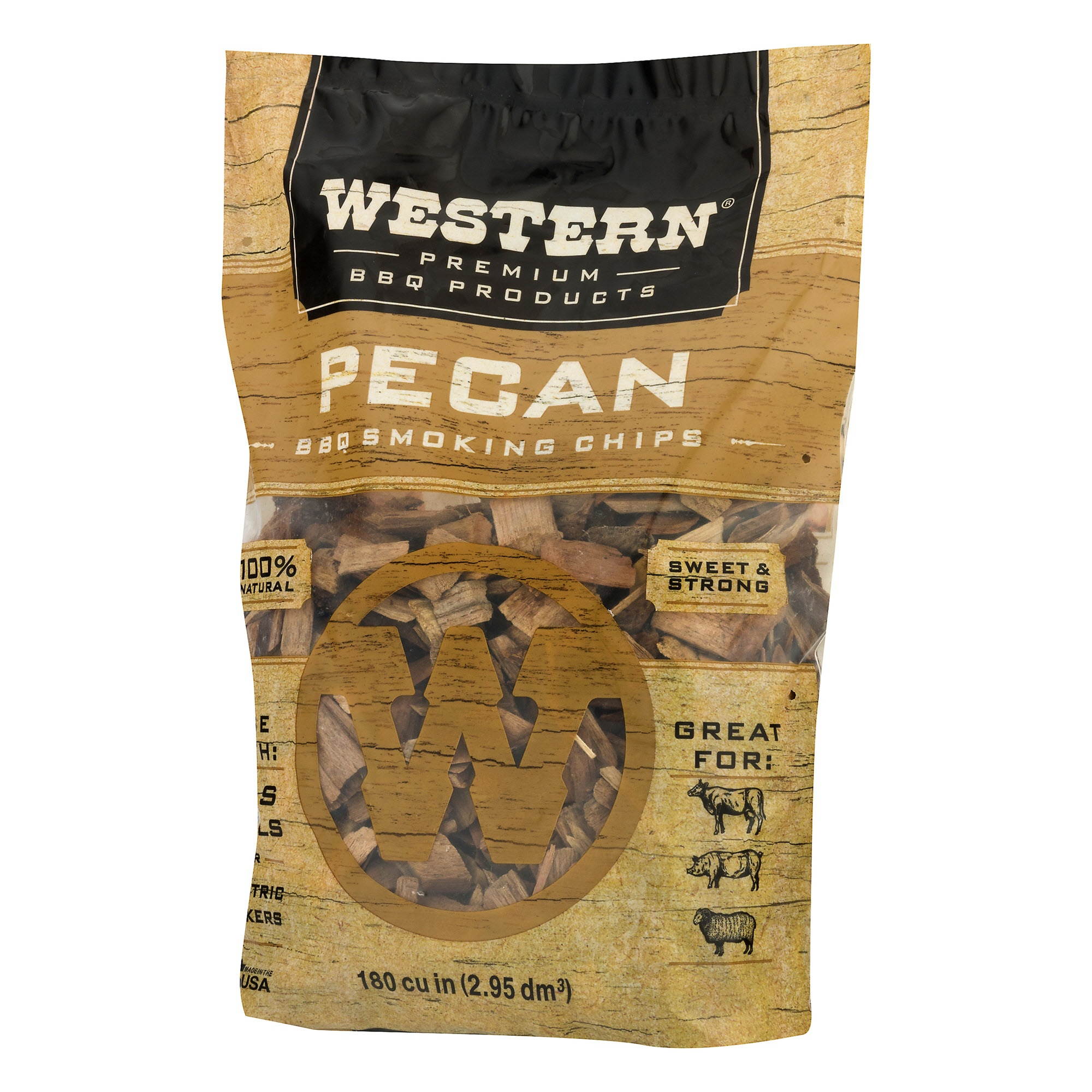 Western 180 cu in. Premium Pecan Wood BBQ Grill/Smoker Cooking Chips (2 Pack)