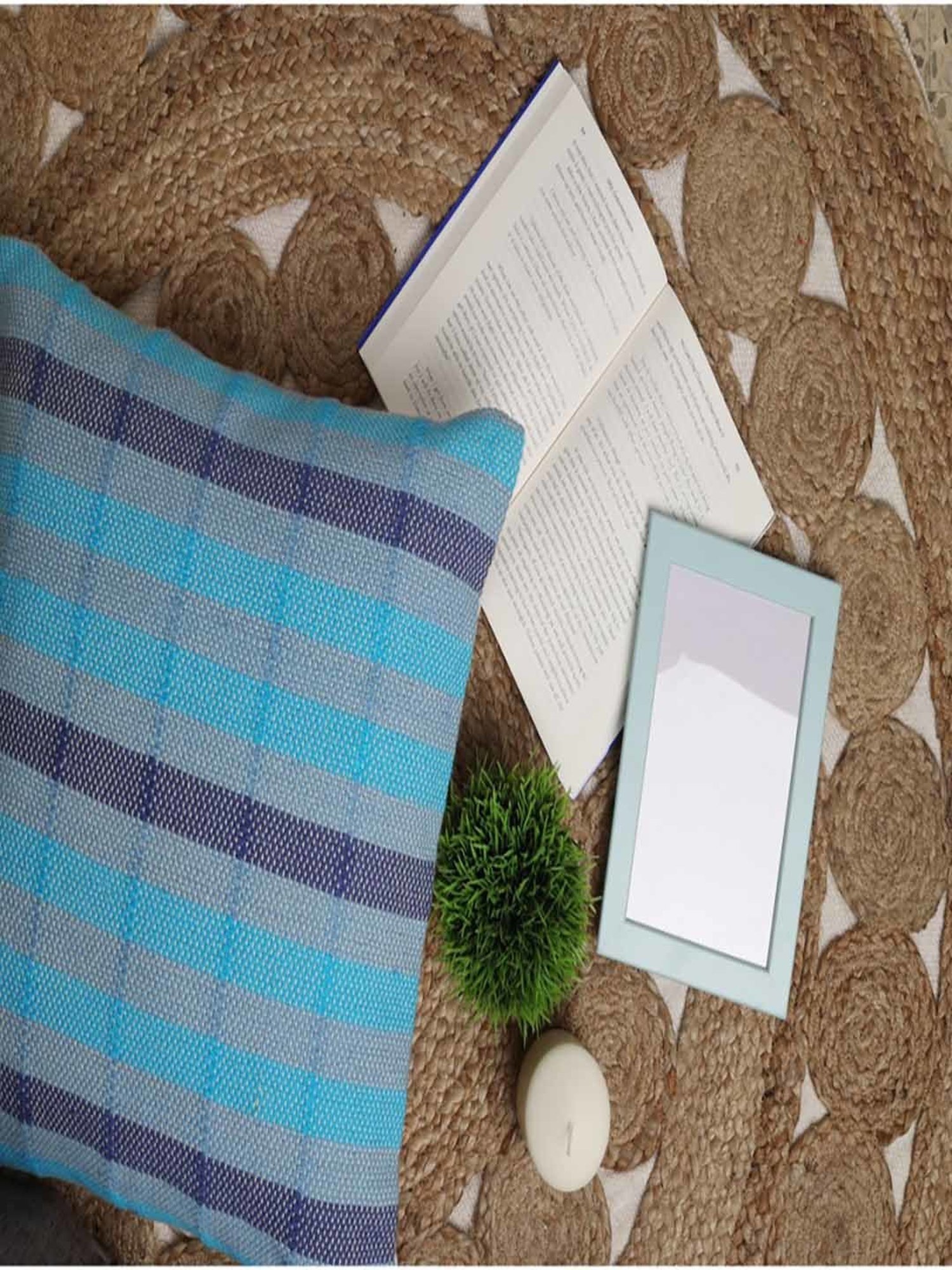 Spaces Spun Stripes Blue Cotton Cushion Cover