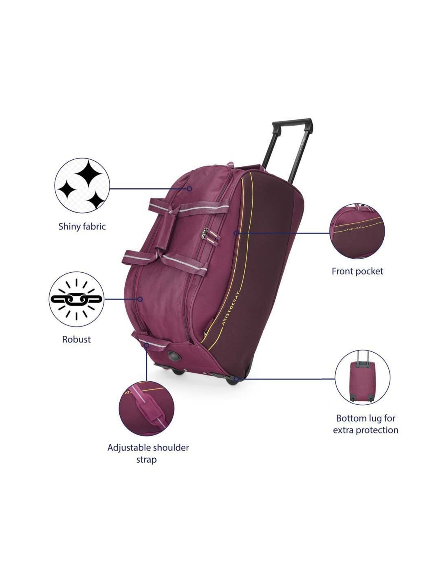 Aristocrat Delta Purple Medium Duffle Trolley Bag