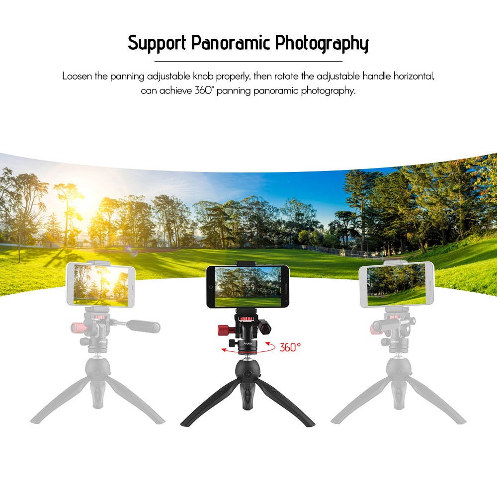 Andoer Professional Mini Phone Video Tripod Head Video Tripod Action Fluid Drag Pan Head with 1/4" Screw Mount for Phone Photography Video Making Max. Load 3kg