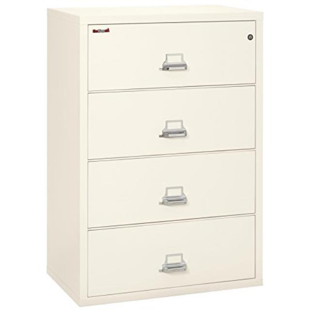 fireking fireproof lateral file cabinet 4 drawers, impact resistant, water resistant, 38" w x 22" d, ivory white, made in usa