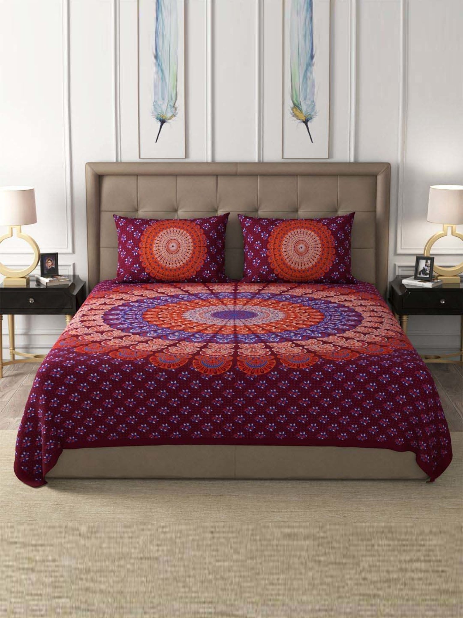 JaipurFabric Purple 100% Pure Cotton 180 TC Double Bedsheet with 2 Pillow Covers