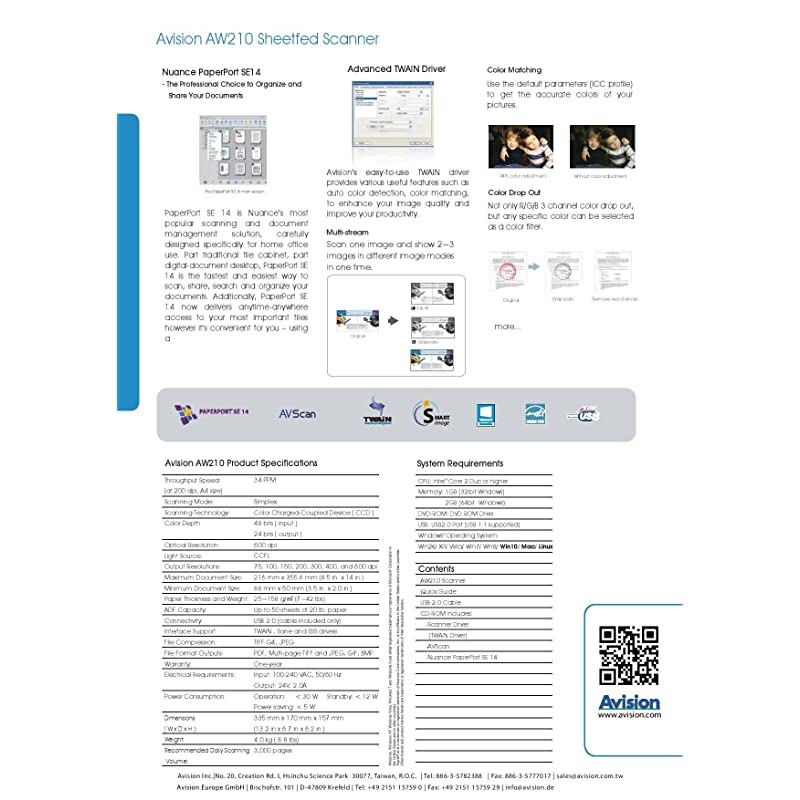 AW210 is a simplex sheetfed Color Scanner with The Best Document and Paper handling Functions.