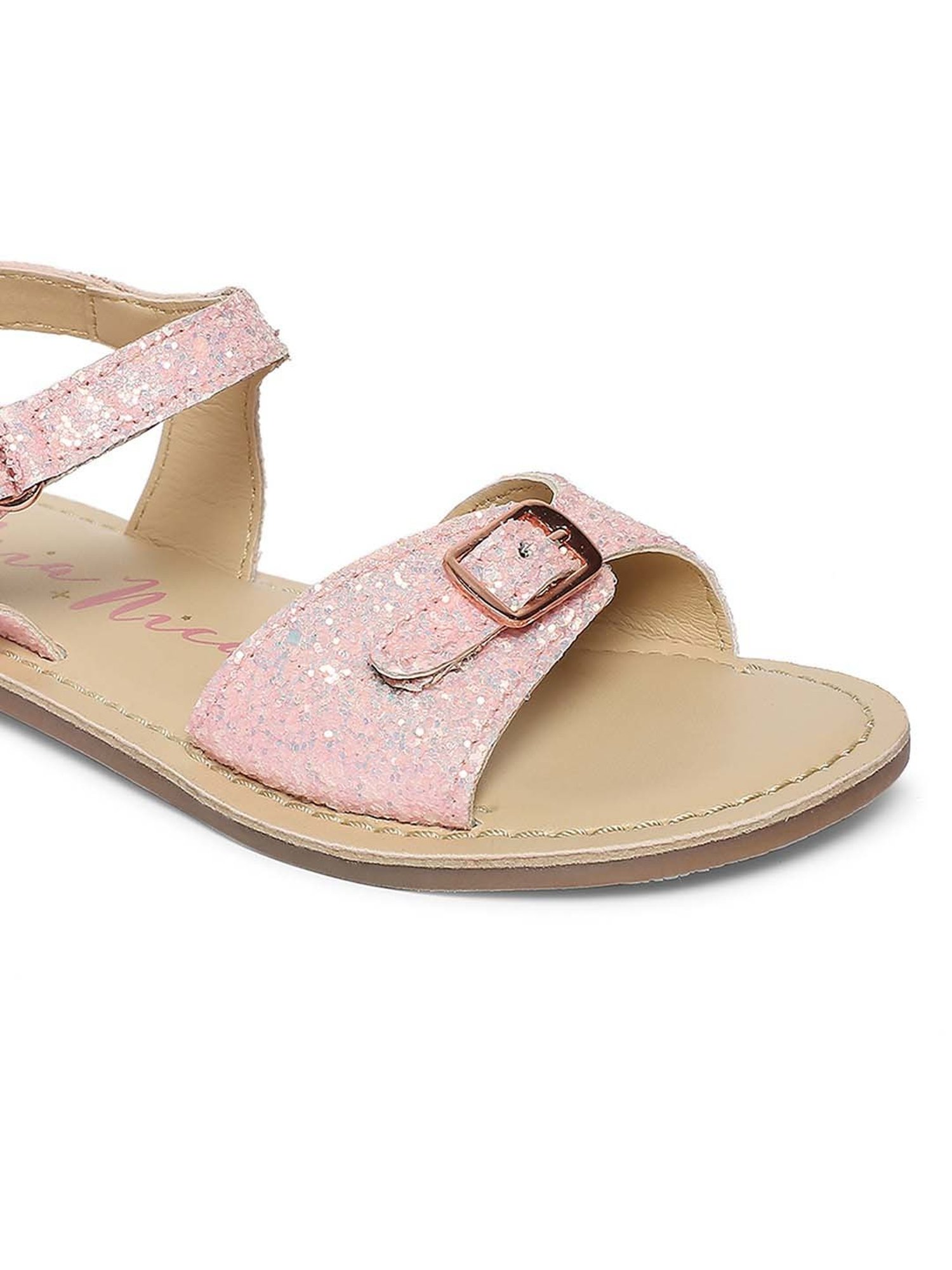 Aria Nica Kids Sassy Pink & Beige Ankle Strap Sandals