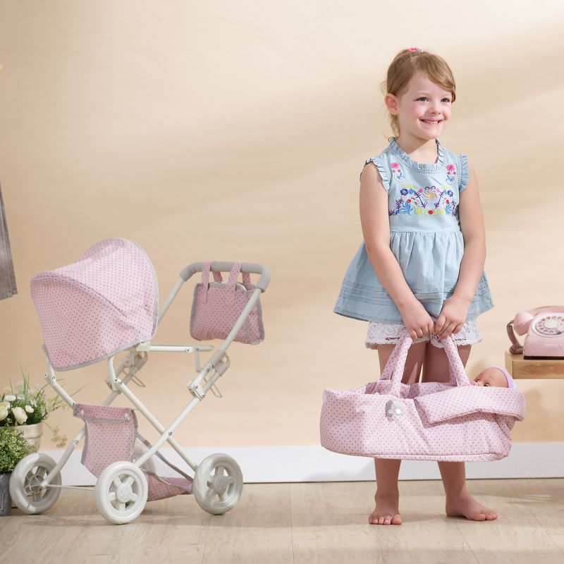 Olivia's Little World - Polka Dots Princess Baby Doll Deluxe Stroller - Pink & Gray