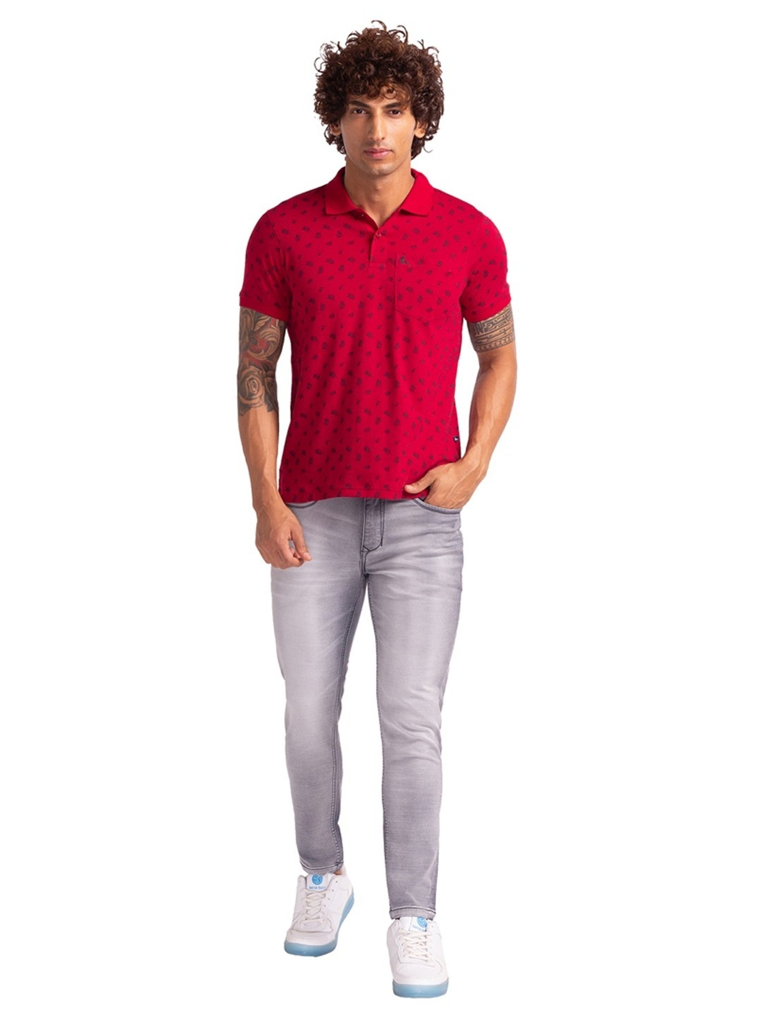 Parx Maroon Cotton Regular Fit Printed Polo T-Shirt