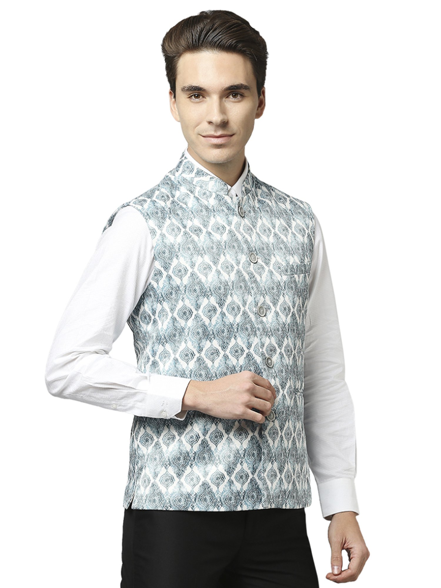 Raymond Green  Regular Fit Printed Nehru Jacket