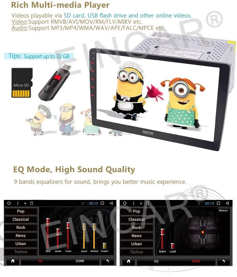 New Double 2 din Android Car Stereo 10.1 inch Full Touch Screen GPS Navigation System in Dash No DVD Player Bluetooth Car Radio Subwoofer Video Output Mirrorlink WiFi Headunit + Wireless Backup Camera