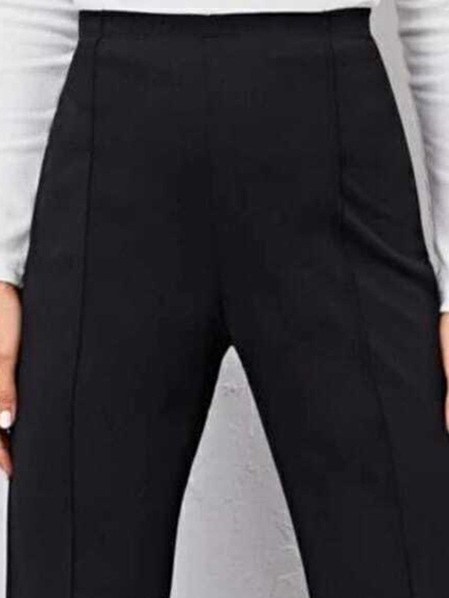 Broadstar Black Regular Fit High Rise Bootcut Trousers