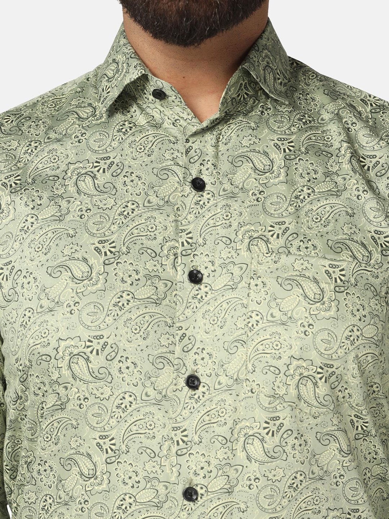TAHVO Green Slim Fit Printed Shirt