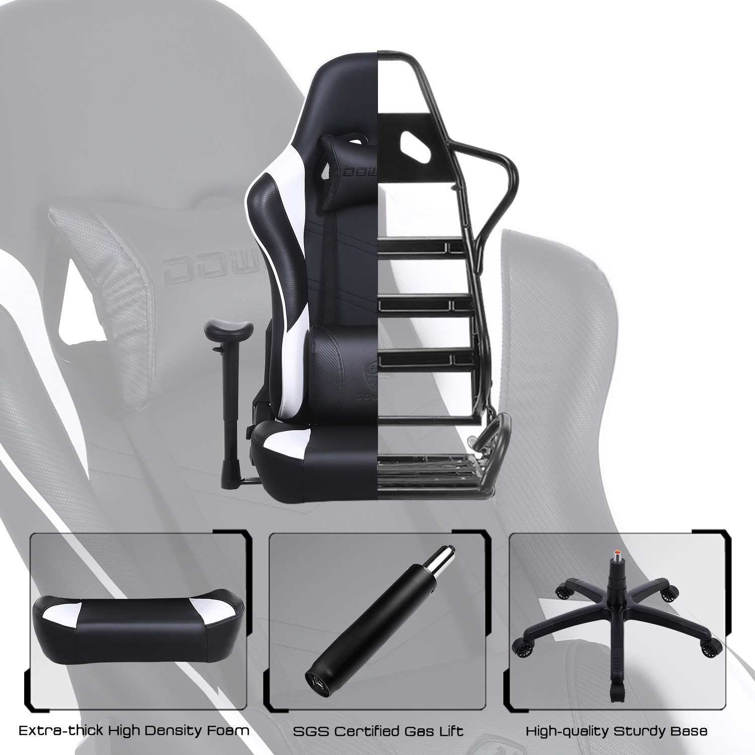 Gaming Chair, Racing Style Computer Desk Chair Padded Armrests Ergonomic Lumbar Support Adjustable Height