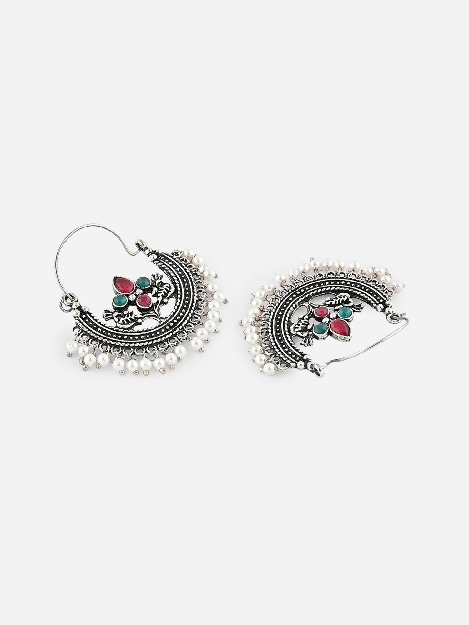 Fida Oxidised Silver Plated Baby Pink Bali Earrings for Women