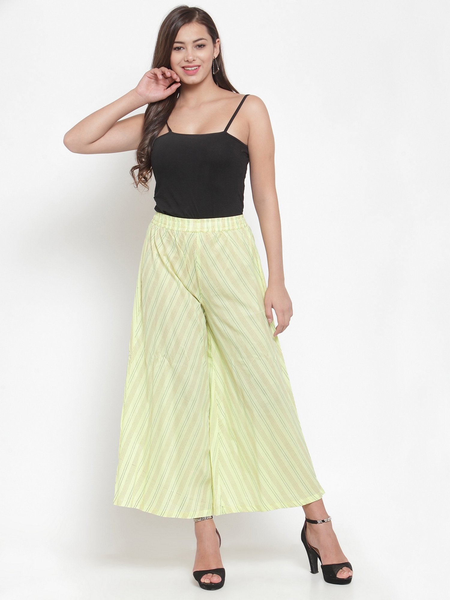 Indibelle Yellow Cotton Striped Palazzos