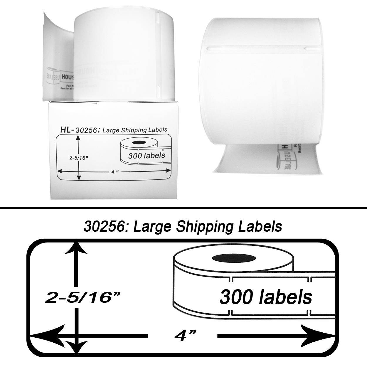 DYMO-Compatible 30256-R REMOVABLE Large Shipping Labels (2-5/16" x 4") -- BPA Free! (1 Roll; 300 Labels per Roll)
