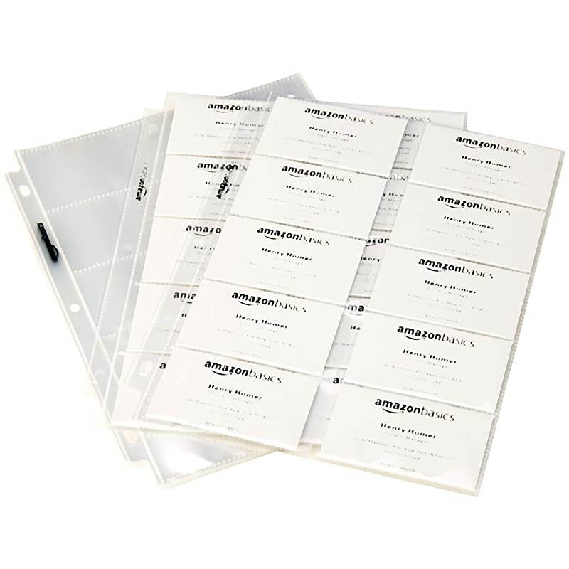 Basics Plastic Business Card Holder Protector Pages for 3Ring Binder 25Pack