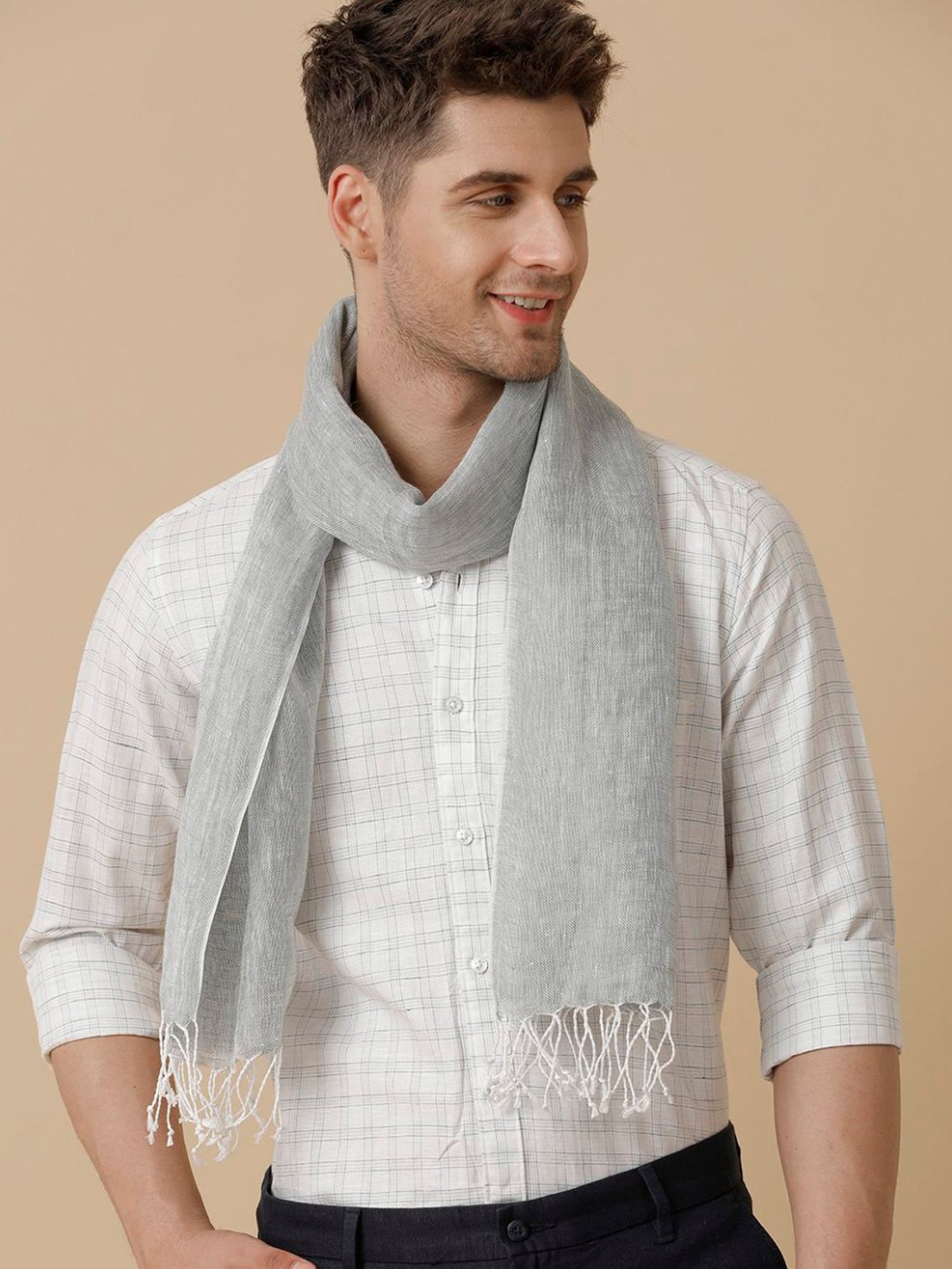Linen Club Grey Solid Stole