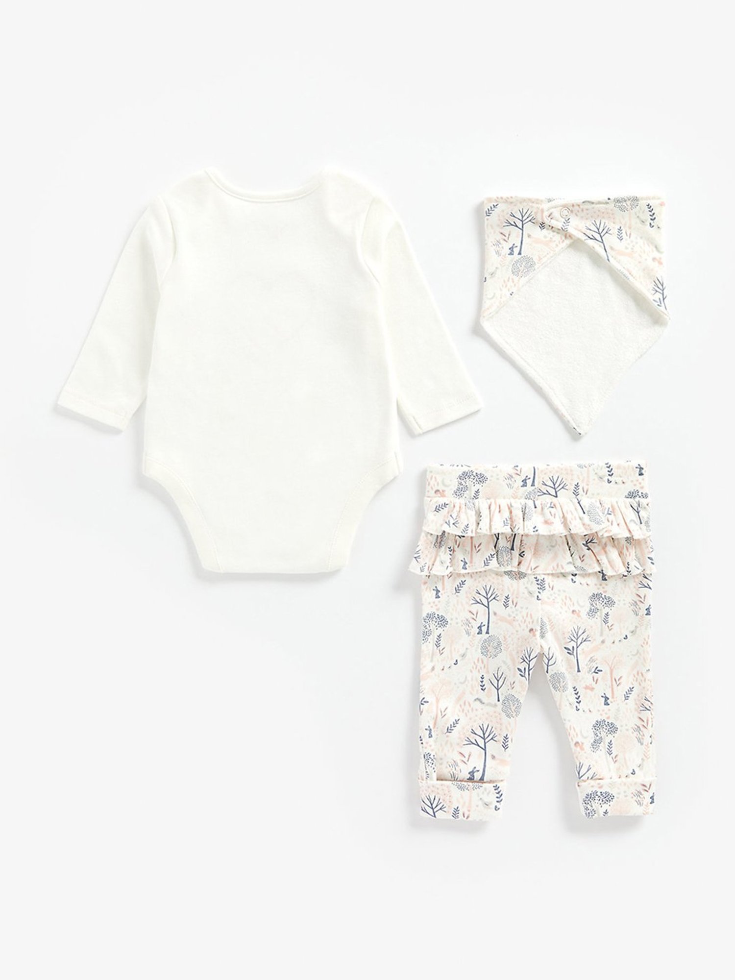 Mothercare Kids Off White Applique Full Sleeves Bodysuit, Pyjamas with Bib