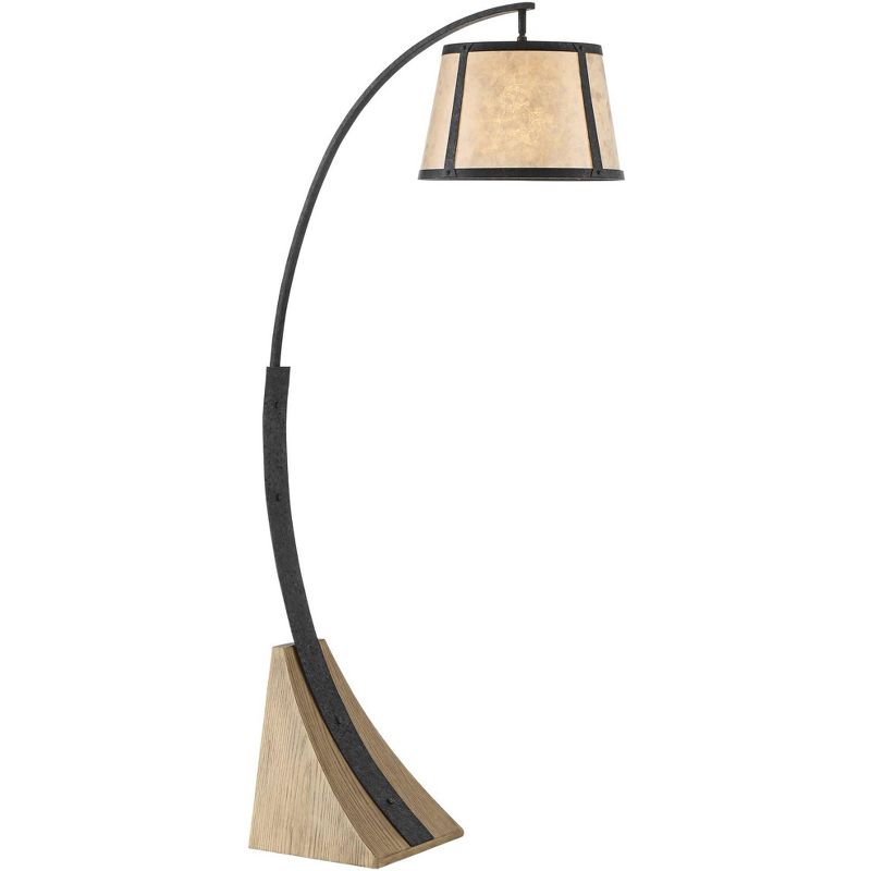 Franklin Iron Works Rustic Mission Arc Floor Lamp Dark Gray Wood Base Mica Shade for Living Room Reading Bedroom Office