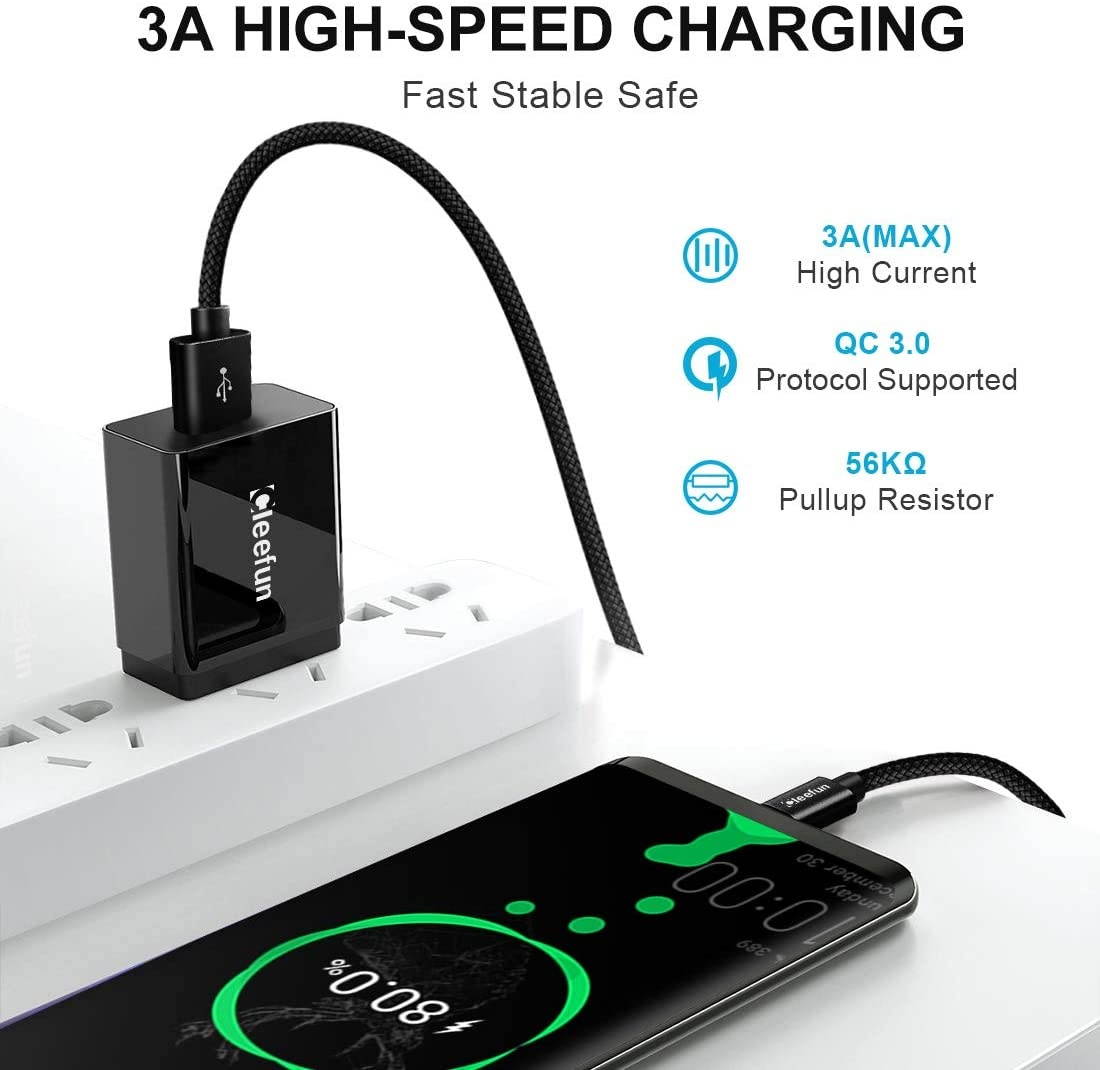 20ft (6m) Long USB Type C Cable CLEEFUN USB A to USB C Cable Nylon Braided Charger Cord Compatible with Samsung Galaxy Note LG Moto Sony Google Pixel Switch & More USB C Smartphone Tablet