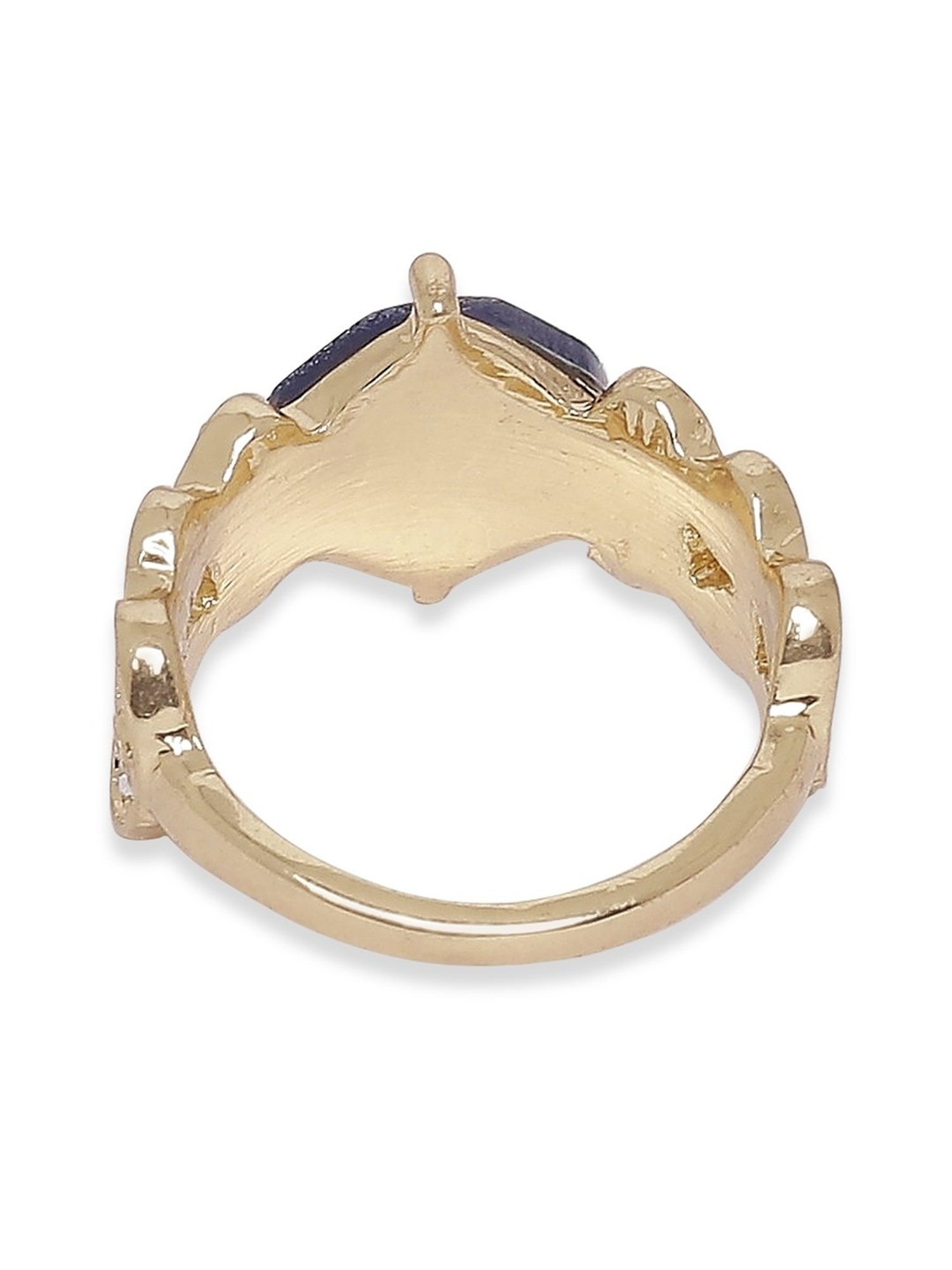 Lilly & Sparkle Gold Toned Blue Geometric Stone Studded Ring