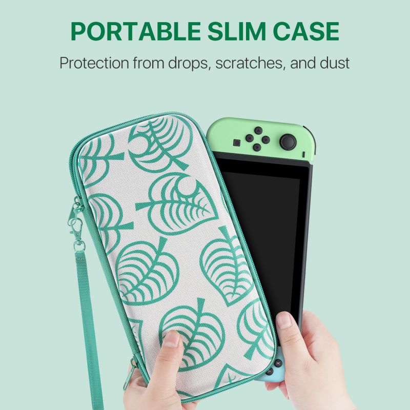 Travel Case for Nintendo Switch New Horizon Animal Leaf Crossing Portable Carry Hard Shell EVA Material Pouch Traveler Deluxe Cover for Switch Console, Joy Con Controller, Game Card Holders