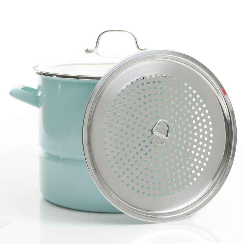 Kenmore 16 Quart Stainless Steel Pot in Blue with Steamer Insert and Glass Lid