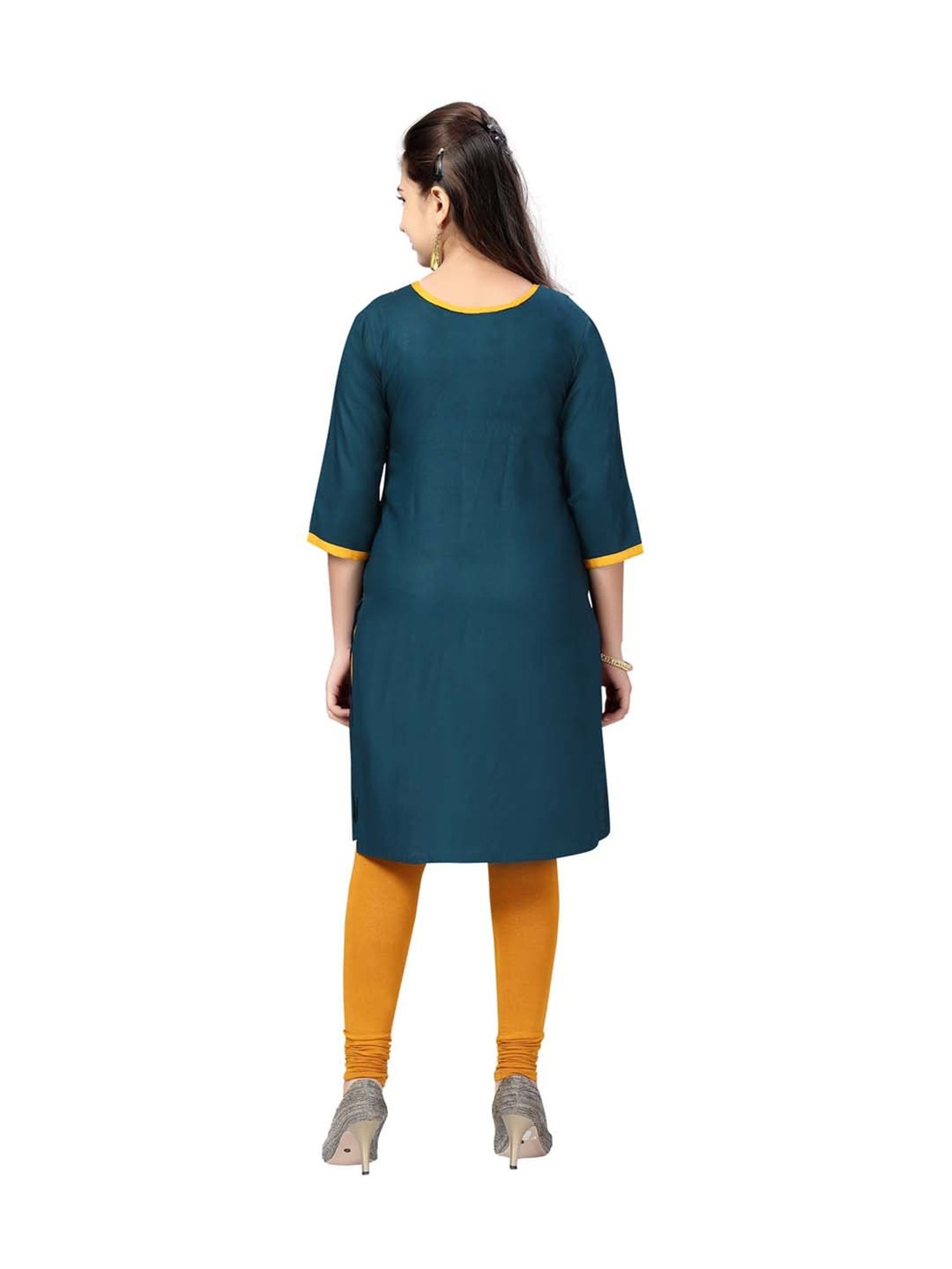 Aarika Kids Dark Green Cotton Embroidered Kurti