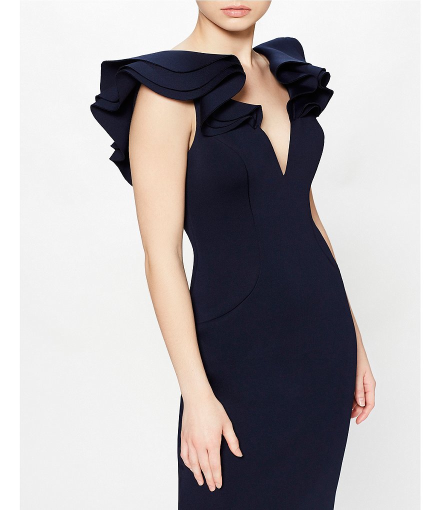 Laundry by Shelli Segal Ruffle Front Stretch Crepe Faux Wrap Dress