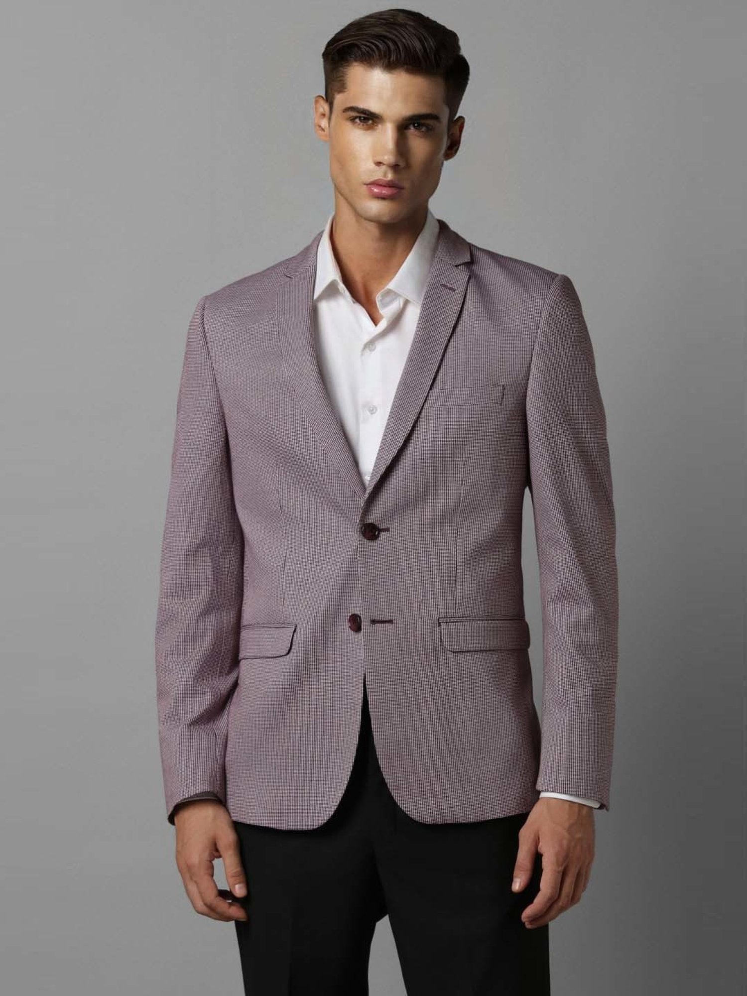 Louis Philippe Purple Cotton Slim Fit Texture Blazer