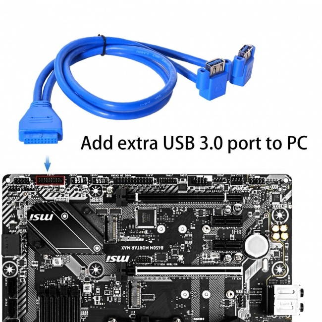 Cablecc Up Angled USB 3.0 A Type Dual Female to Motherboard 20Pin 19 Pin Box Header Slot Panel Mount Cable 50cm