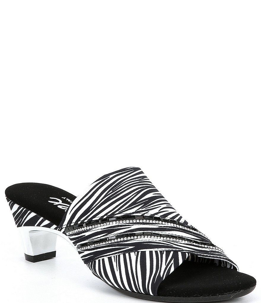 Onex Elanor Zebra Print Rhinestone Detail Stretch Dress Slides