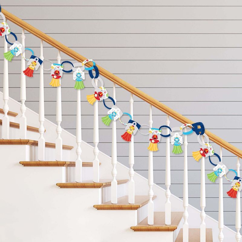 Big Dot of Happiness Gear Up Robots - 90 Chain Links & 30 Paper Tassels Decoration Kit - Birthday Party or Baby Shower Paper Chains Garland - 21 feet