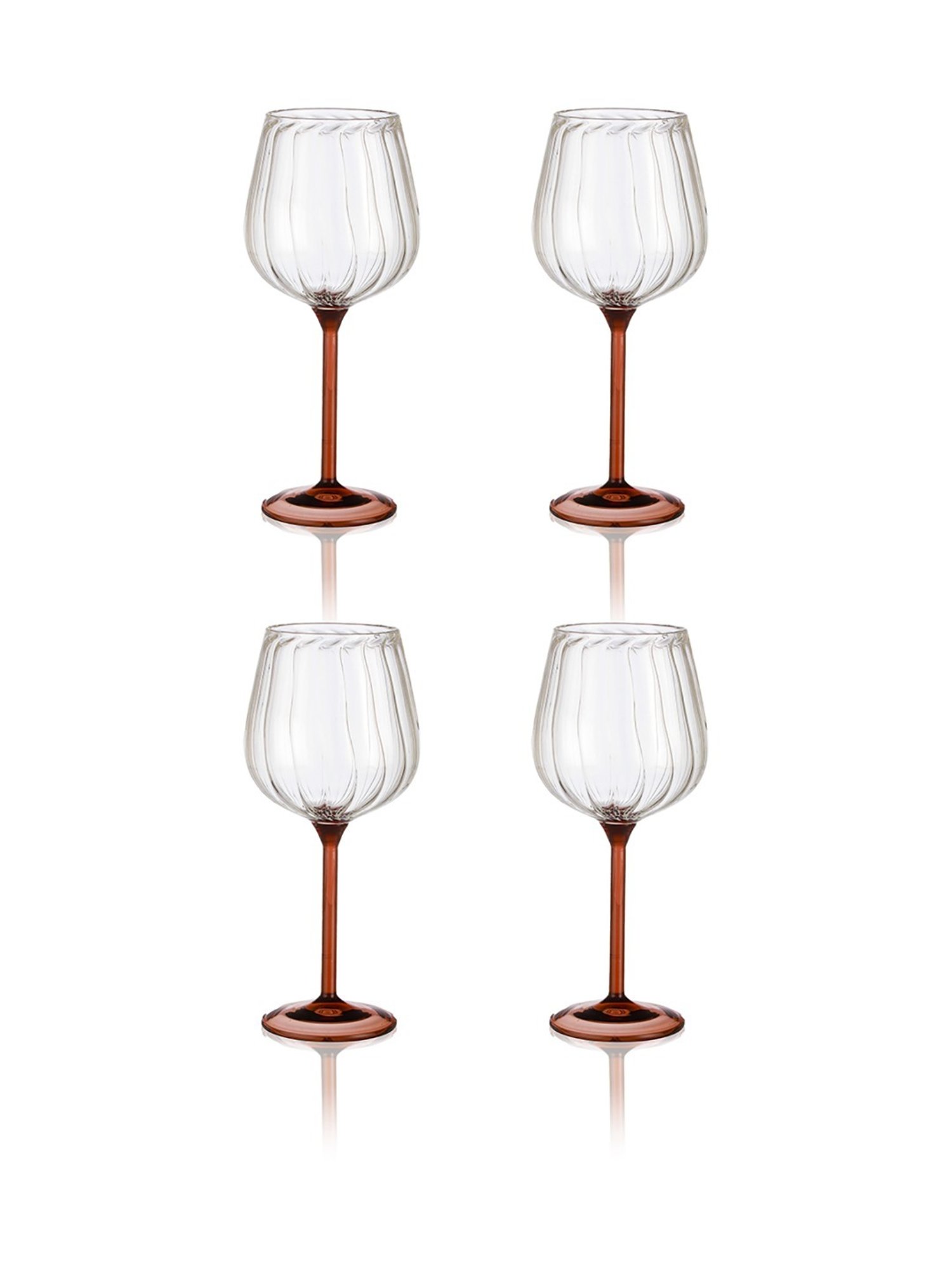 Trovea's Ribbed Dual Tone Transparent Glass Wine Glass - Set of 4