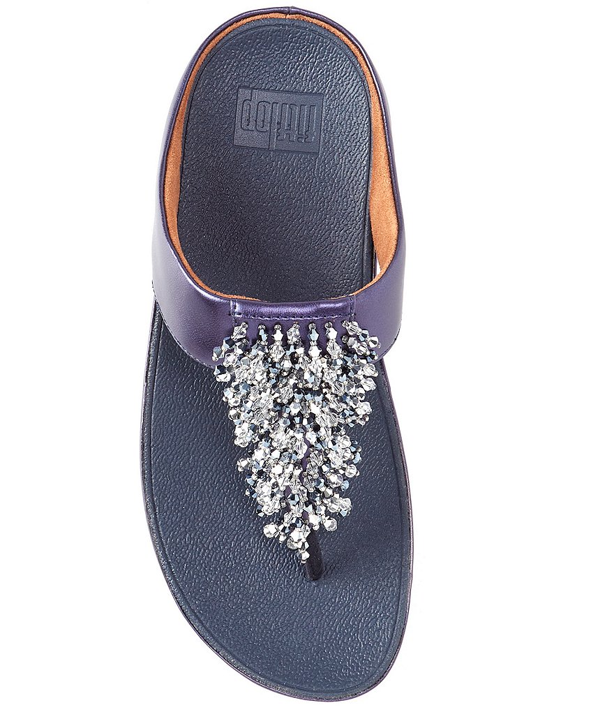 FitFlop Rumba Beaded Fringe Detail Toe-Post Wedge Sandals